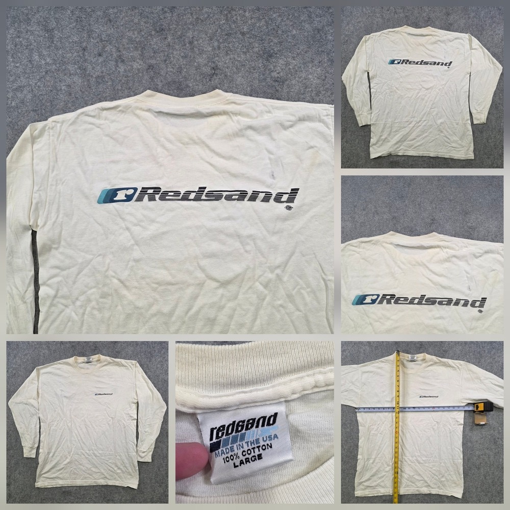 VTG 90s Redsand Skate Surf T Shirt Mens Large‎ White Long Sleeve Logo Made USA